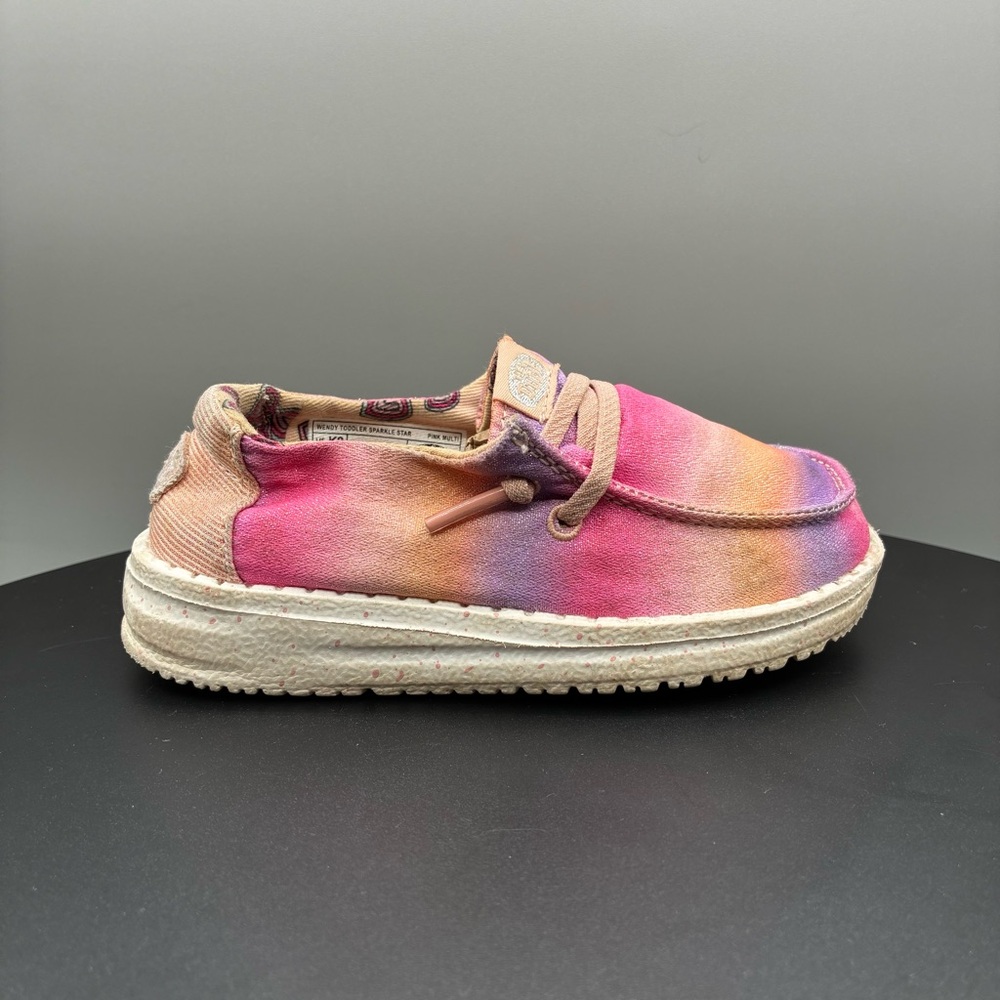 Hey Dude Wendy Sparkle Star TD 8 Girls Pink Multi Slip On Loafers - Picture 3 of 10